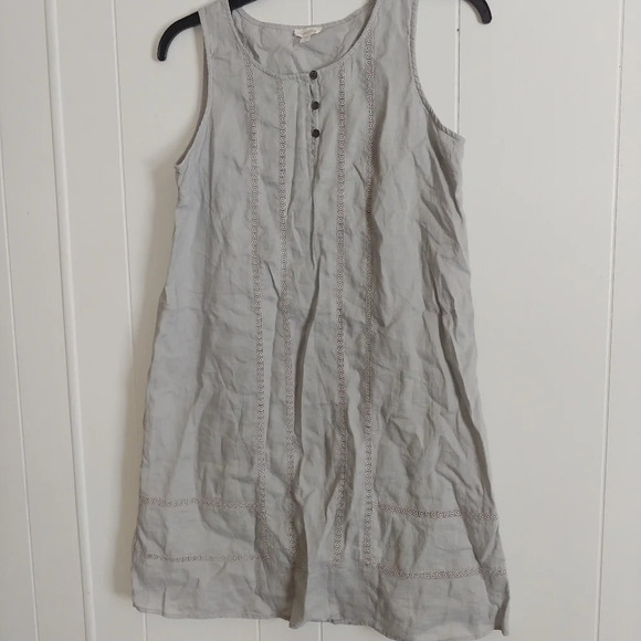Garnet Hill Size 8 Lace Inset Linen Dress Gray Sleeveless Womens Summer Spring - Picture 1 of 9